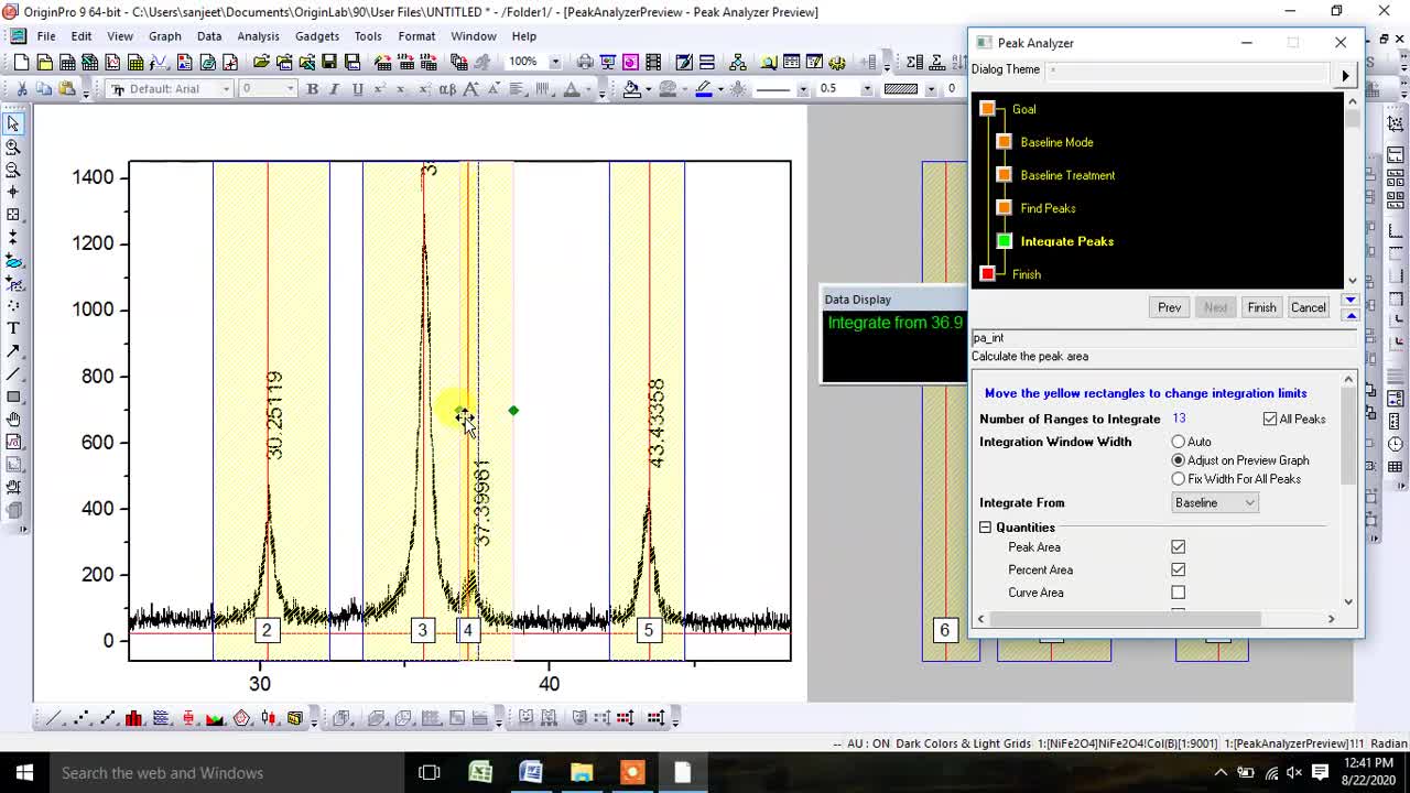 Estimate the Crystallinity from XRD Pattern using Origin Software