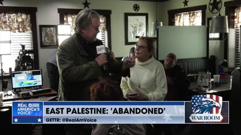 Steve Bannon talks with East Palestine resident about the volatile chemical testing in the area.
