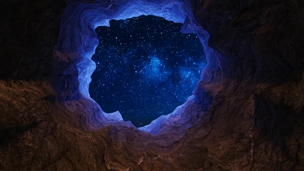 See Beautiful Stars Through Hole in Cave