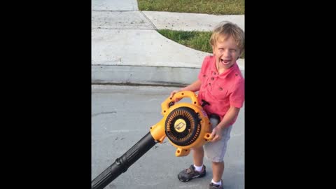Boy versus leaf blower
