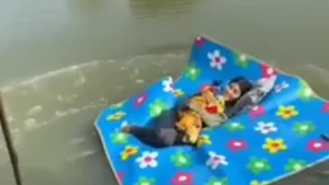 Legend girl float on water with jus mat