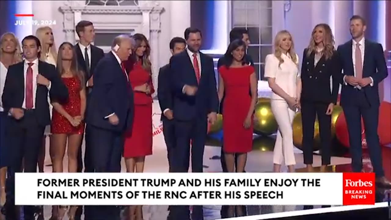 TRUMP Is Joined By His Grandchildren As Balloons Fall On RNC Stage After He Finishes Speech