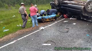 DRIVER ROLLS VEHICLE, SERIOUS INJURIES,