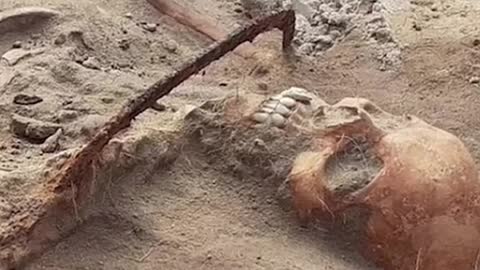 A "vampire" skeleton has reportedly been discovered in a cemetery in Poland