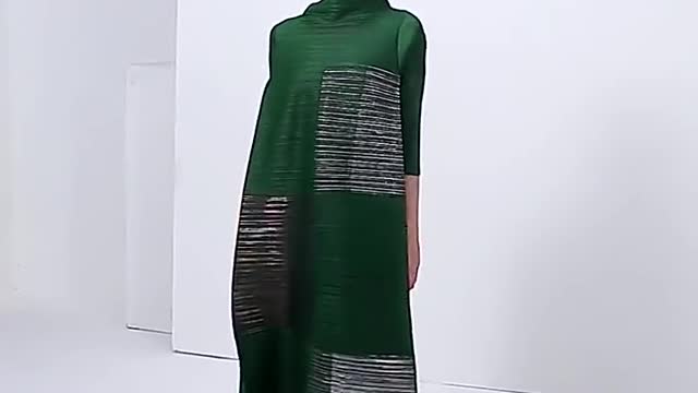 Women's pleated clothes 2022 stand collar color block printing loose stretch fabric dress