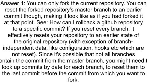 GitHub fork a repo from previous commit