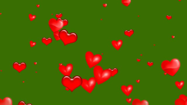 Animation hearts falling on green background.