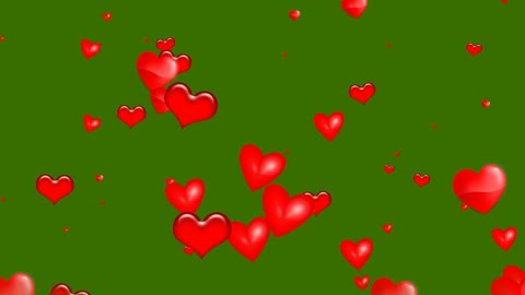 Animation hearts falling on green background.