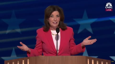 Governor Kathy Hochul brags about New York prosecuting President Trump at the DNC convention