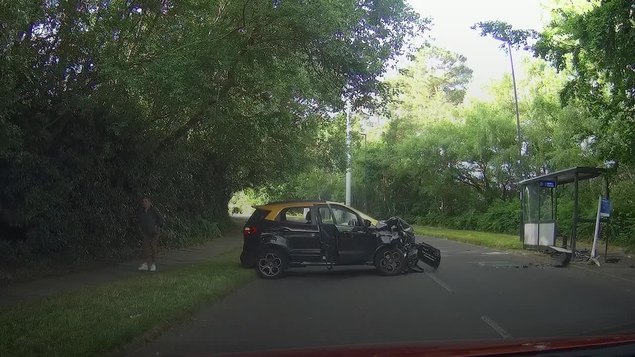 Driver caught on camera ditching stolen car after crashing into Sussex bus stop