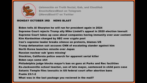 Monday, October 3, 2022 News Blast #NewsBlastReading #NBR