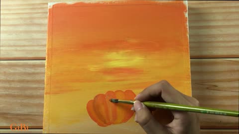 Halloween acrylic painting tutorial with a happy ghost, a cat, and a pumpkin.