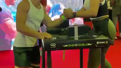 Super-strong woman in action