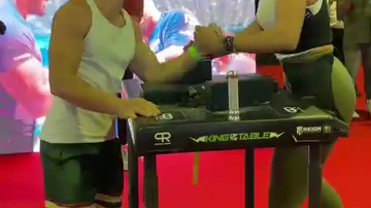 Super-strong woman in action