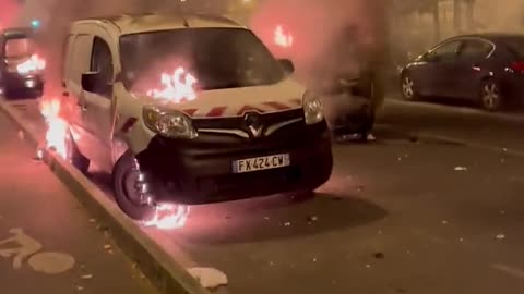 Trail of destruction in Nanterre again tonight, scenes mirrored across France.