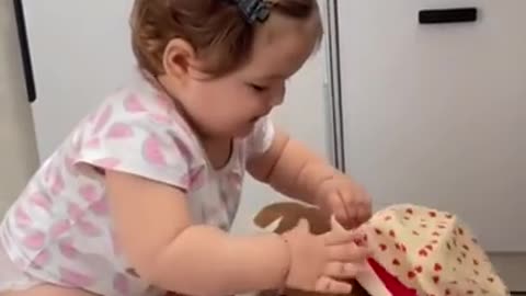 Cute baby with puppy