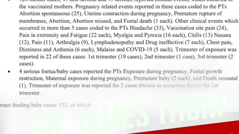 Pfizer's Internal Docs show 1223 Fatal Outcomes in 90 Days; 80% Miscarriage Rate - Dr. James Thorp