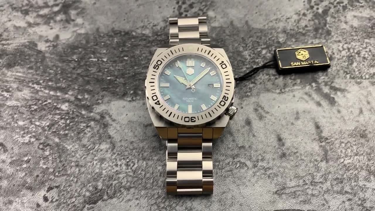 San Martin Men Dive Watch MOP Dial PT5000 Automatic Mechanical Watches Stainless Steel Sapphire Glas