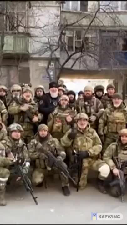 Chechen commander leads his men at front