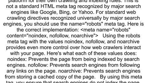 What is the impact of a meta tag with contentquotnoindexnofollowquot