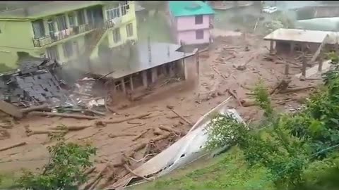 Heavy rains led to landslides & flash floods in Himachal Pradesh., India