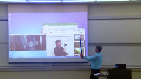 Math Professor fixes projector screen