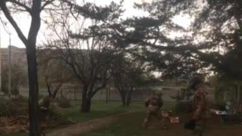 Ukraine War - Ukrainian militants fire mortars under cover of residential buildings