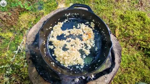 CAMPING after Storm, cooking meatloaf in Forest (Relaxing sounds, Nature, ASMR )