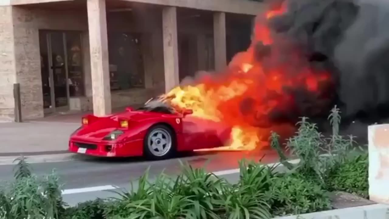 Ferrari in Flames 🔥 that’s pretty sad to see it