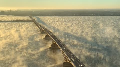 Mesmerizing Timelapse Over a Misty Saratov Bridge