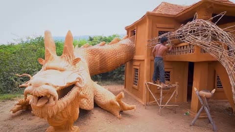 Lives In Forest 130Days To Building The Most Creatively Mud Villa And Water Slide To Swimming Pool