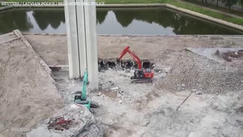 Massive Obelisk at Soviet WWII memorial is toppled with a splash