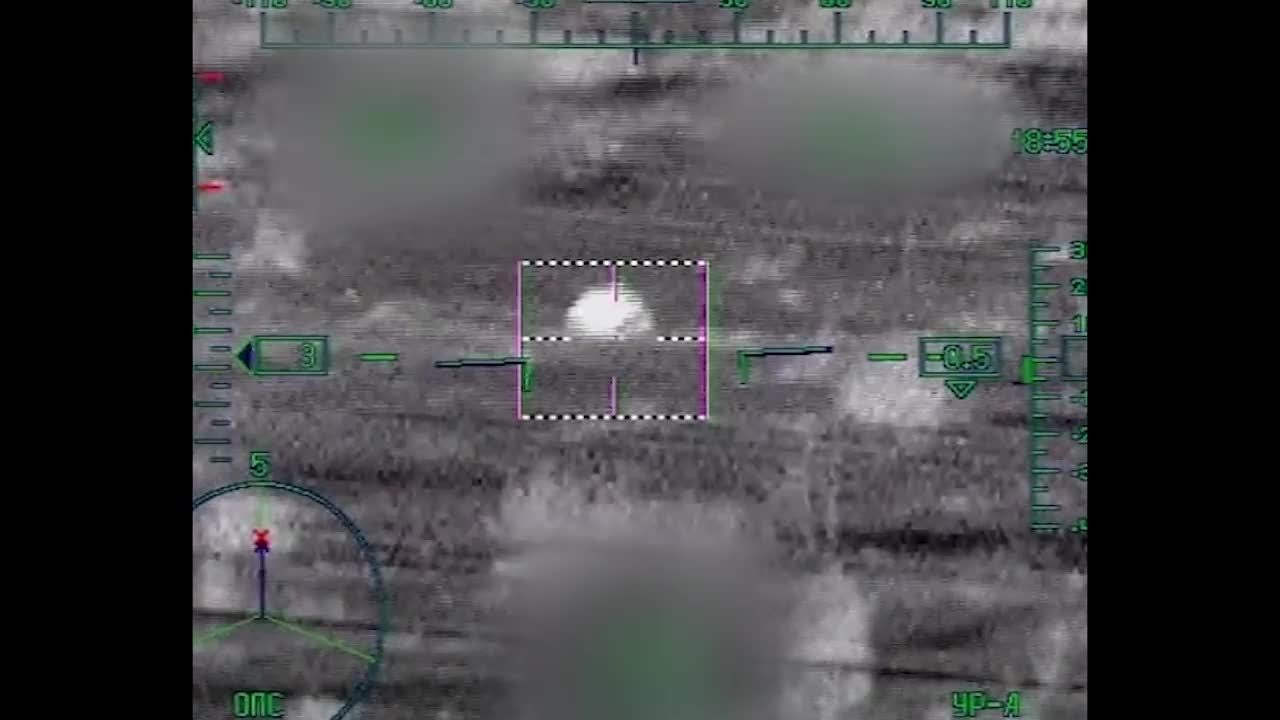 Russian helicopter Mi-28 destroys several Ukrainian tanks and military vehicles