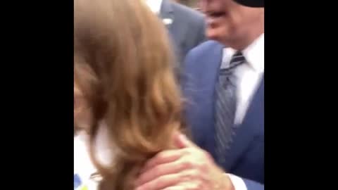 Biden getting handsy and creeping out kids again, watch as his handlers move on the guy recording.