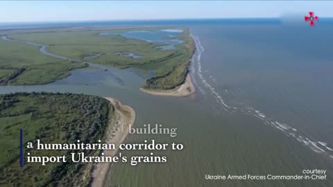 Aerial footage shows Ukraine's Snake Island, adjacent to Odesa, and sea shore nearby