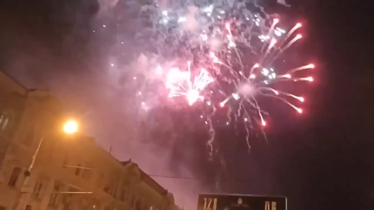 Fireworks in Donetsk after Putin signed a decree recognizing the region's independence