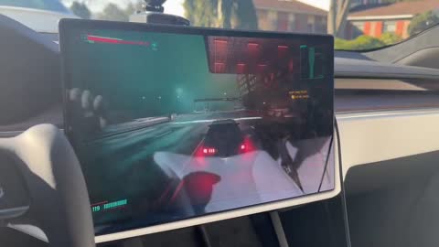 I’m playing Cyberpunk 2077 in my Tesla 😍😍😍 ELon Musk is Genius