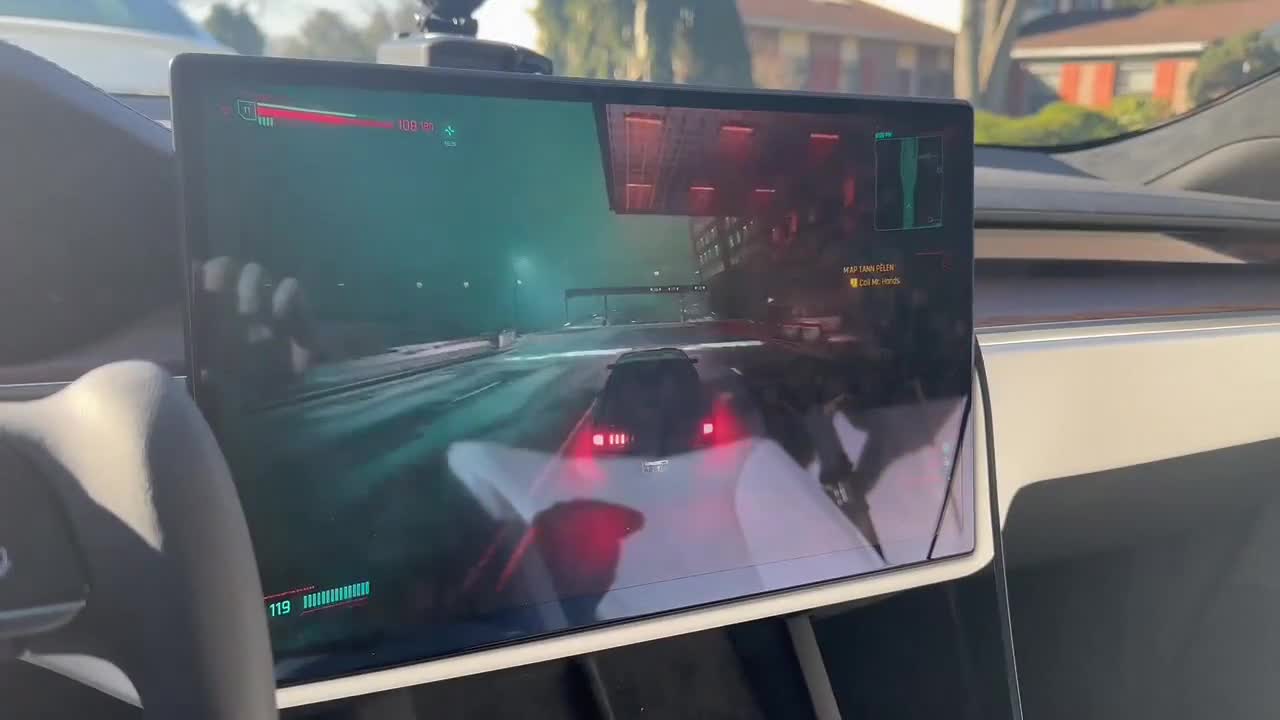 Iām playing Cyberpunk 2077 in my Tesla ššš ELon Musk is Genius