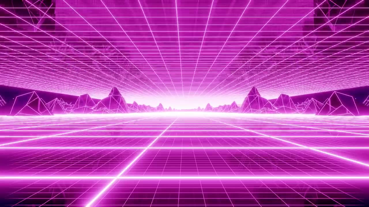 Cyberpunk style stage with neon grid floor