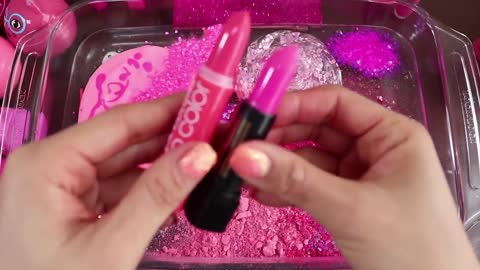 "Big Mega PINK!"Mixing "Neon Pink"Makeup,More Stuff Into slime!Most Satisfying Slime Video.