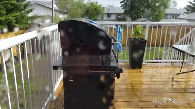 ASMR SOUNDS IN SLOW MOTION HEAVY RAIN DROPS SPLASH DOWN ONTO WOOD METAL AND RUBBER