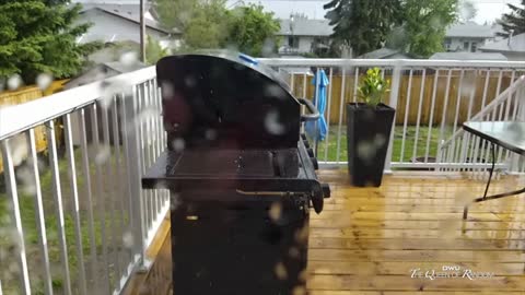 ASMR SOUNDS IN SLOW MOTION HEAVY RAIN DROPS SPLASH DOWN ONTO WOOD METAL AND RUBBER