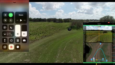 Phantom 4 flies waypoint mission. Spark automatically shadows.