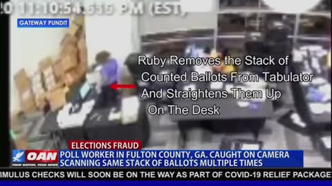 CAUGHT: Surveillance footage shows Georgia poll worker scanning the same batch of ballots Ms!