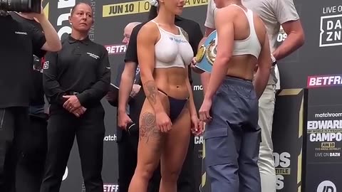 Cherneka Johnson vs. Ellie Scotney - Weigh-in Face-Off - (Matchroom Boxing_ Edwards vs. Campos)