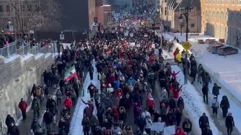 Thousands protest covid-tyranny in Montreal, Canada.