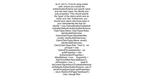 .NET Core Cookie Authentication SignInAsync not working