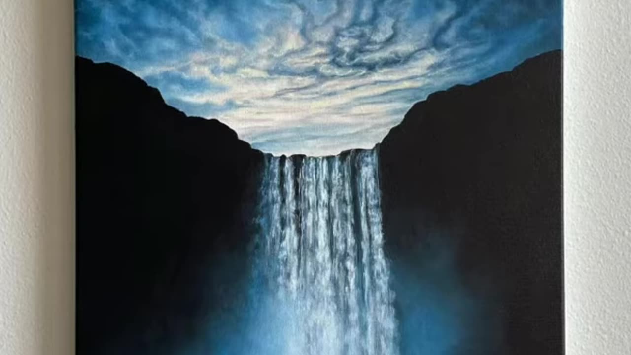 Painting Matestic Watarfall Acrylics Art work