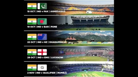 India Fixtures of ICC Men's World Cup 2023