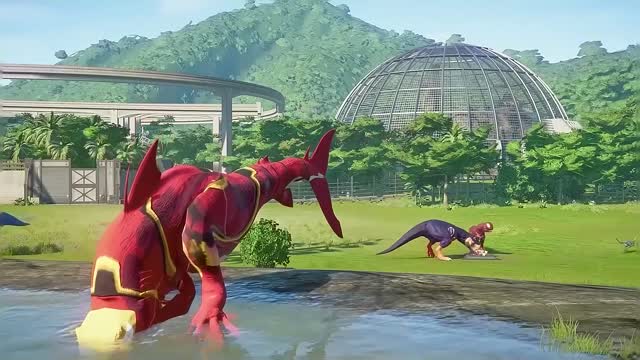 Venom Carnage vs Iron Man vs Superman Dinosaurs Fight in Jurassic World Evolution